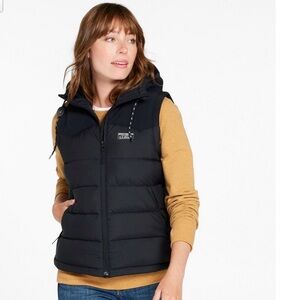 LL BEAN Women's Mountain Classic Hooded Down Vest, Black, XS EUC